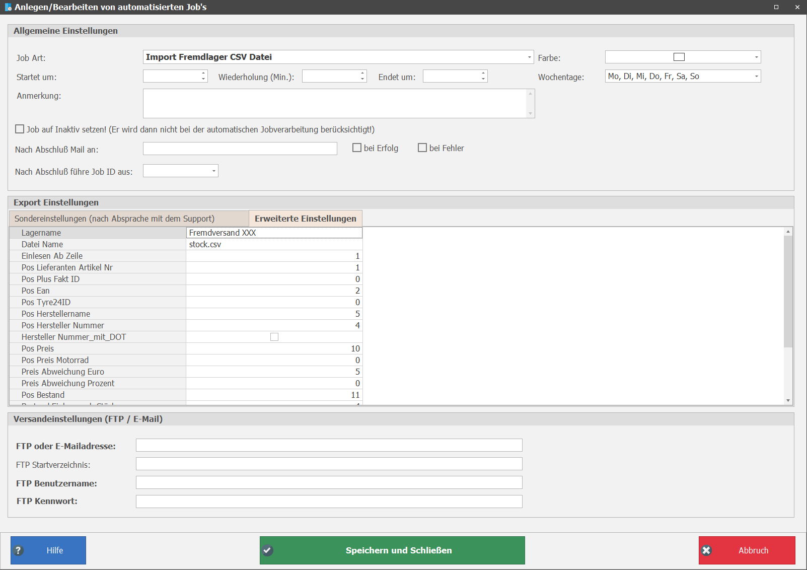 Import Fremdlager CSV Datei